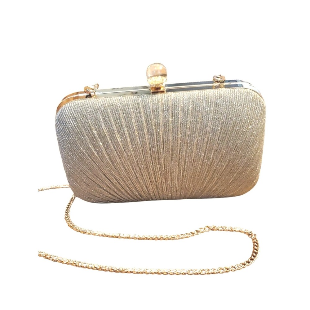 House of Harlow 1960 Shimmering Gold-Tone Champagne Pleated Clutch Bag